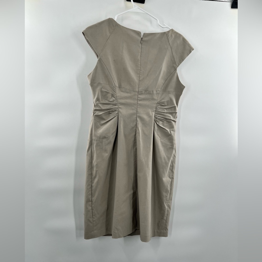 Adrianna Papell brown dress embellishment neckline short sleeve ruched waist 12P - Picture 5 of 7